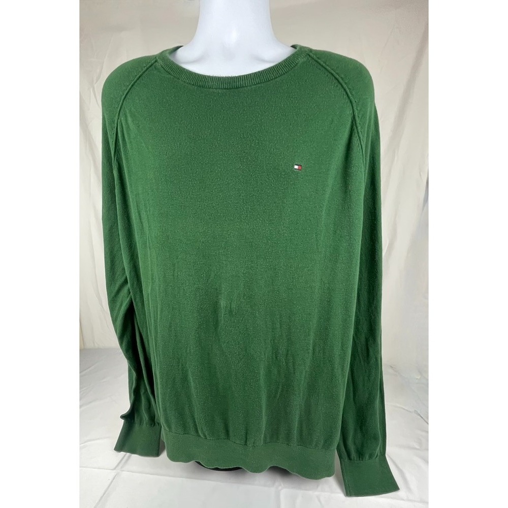TOMMY HILFIGER MENS SWEATER XXL GREEN CREWNECK COTTON MODAL LIGHTWEIGHT PULLOVER